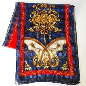 VINTAGE Coat of Arms Lion Shield Ornate Semi-Transparent Rectangle Scarf
